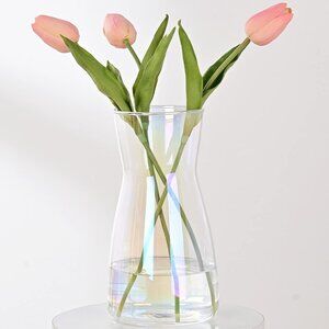 8 inch Iridescent Glass Flower Vases for Centerpiece Table Home Indoor Desk Deco